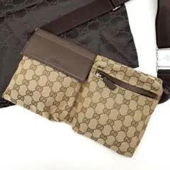 【超美品】 グッチ GGキャンバス ウエストポーチ レザー ボディバッグ 正規品