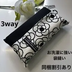 No.38 3WAYエコティッシュカバー（箱なし）白色に黒色花柄切替