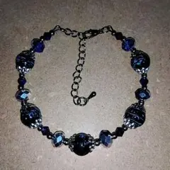 ハンドメイド　ブレスレット　黒　青系