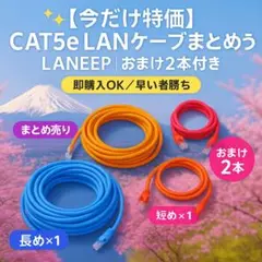 ✨【今だけ特価】CAT5e LANケーブルまとめ売りLANEEPおまけ2本付き✨