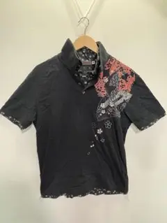 サマーSALE【美品】satori 花柄刺繍 ポロシャツ 黒　半袖