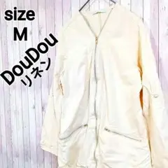 DouDou*リネン ノーカラー ジップアップ シャツ ジャケット【M】ドゥドゥ