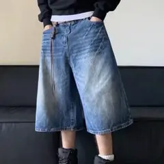 デニム　ショート　パンツ　ブルー　Mサイズ