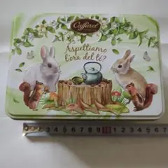 [空き缶]カファレル　チョコレート缶　フェスタ ウサギとリスのデザイン　中身なし