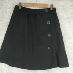 Lサイズ レディースブラック ボタン付きラップミニスカート