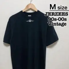 JERZEES　90s-00s　Tシャツ　M　ブラック　黒　刺繍　飛行機　戦闘機
