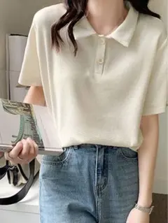 ポロカラーワッフル半袖Tシャツ DHOLIC 新品未使用 ホワイト