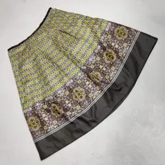 美品★Dee Flavor プリントスカート ひざ丈 日本製 グリーン系 L