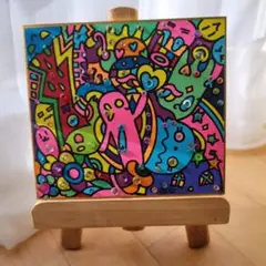 【新作・額縁付き】光でキラキラ変わるポップアート原画／寸松庵色紙サイズ