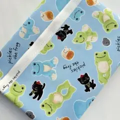 かえるのピクルス オックス生地 水色 サックス はぎれ ハギレ キャラクター生地