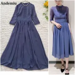 美品✨　Andemiu　7分袖　レースキリカエシフォンワンピース