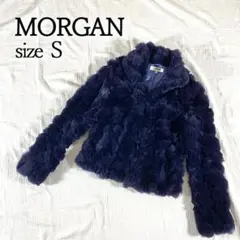 MORGAN モーガン S ネイビー ファー コート レッキス 兎 長袖 冬