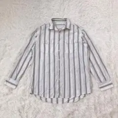ライカインダストリー　長袖シャツ　レギュラーカラー　ストライプ　白　綿100%