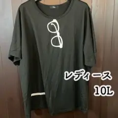 新品　レディース　半袖　Ｔシャツ　10L ブラック　メガネ フェイクプリント