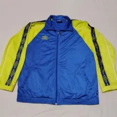 アンブロ　トラックジャケット　ジャージ　ブルー　イエロー　刺繍ロゴ　90s L