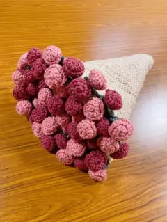完成品　枯れない花束ブランケット　ブーケブランケット　ピンクレッド　ハンドメイド