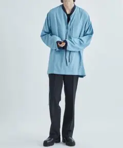 ANEI／アーネイ RIBBON TUNIC レーヨンシャツ サックスブルー 1