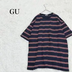 GU ジーユー　Tシャツ　L ボーダー　半袖　胸ポケット　コットン　クルーネック