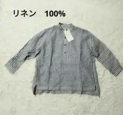 未使用　stamp and diary　五〜七分袖リネンハーフボタンブラウス　F