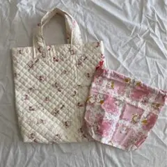 【新品】ハンドメイド キルティング 入園 レッスン トートバッグ ポーチセット
