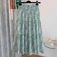 優しい プリント 清新 Aライン ロングスカート 着痩せ効果 花柄 気質満点
