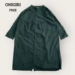ONIGIRI バンドカラー シャツワンピ ナチュラル カジュアル シンプル F