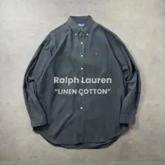 90s ラルフローレン シルク コットン L/S shirt ブラック L 古着