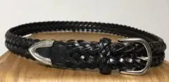 ユナイテッドアローズ　グリーンレーベル　レザーメッシュベルト　編み込み　ブラック