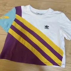adidas カラフルストライプ 半袖Tシャツ Mサイズ　丈短め　クロップド