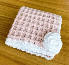 【新品・未使用】薔薇モチーフ ワッフル編みのタオルハンカチ