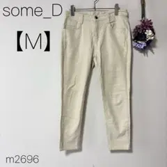 クロップドパンツ スキニー チノパン 無地 コットン 裏起毛 アイボリー 【M】