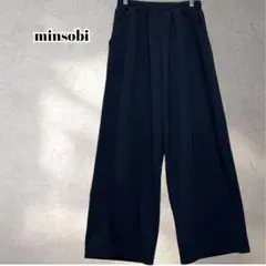 ミンソビ　ワイドドレープパンツ　ゆったり　ウエストゴム　黒　やわらか　5649