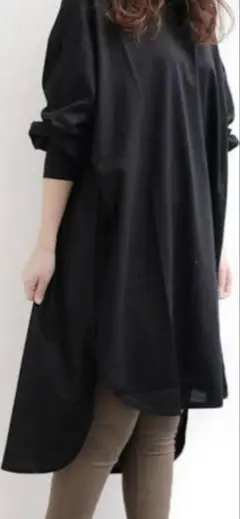 ミズイロインド☆クルーネックパフスリーブワンピースチュニック