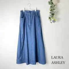 LAURA ASHLEY デニムスカート ロゴパッチ フレア ロング