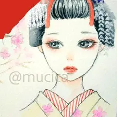 舞妓超大作大型絵画　縦109cm 水彩画　日本画　美術品　インテリア　京都　神社 e-34_02.jpg
