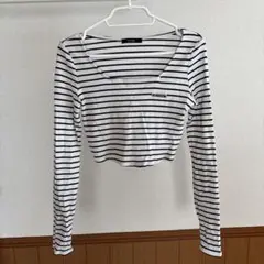 EMODA 白黒ストライプ Tシャツ プレートクロップトップ