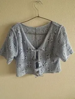shein 青　半袖カーディガン