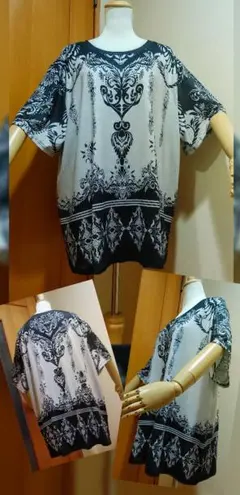 レディース/オーバーサイズ・半袖トップス【グレー✕黒・４ＸＬ】新品
