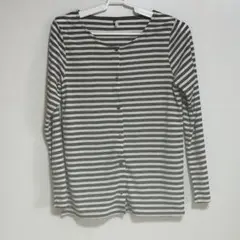 m.m.o basic エムエムオー　ストライプ ボタン付き 長袖カーディガン