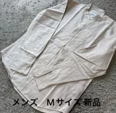 メンズ　綿麻スタンドカラー長袖シャツ淡灰M新品