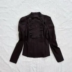 【新品未使用タグ付き】ロイスクレヨン 長袖フリルブラウス 黒 Mサイズ