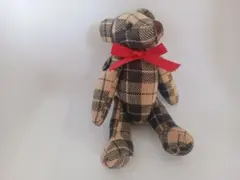チェック柄テディベア 赤いリボン13cm