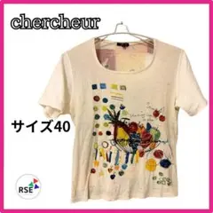 シェルシェール デザインTシャツ 半袖 白 コットン カットソー M 春夏