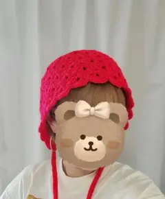 ボンネット　赤　クロシェハット　バケハ