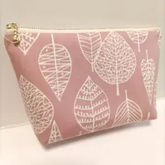 北欧 葉っぱ リーフ柄 ハンドメイド ポーチ 化粧ポーチ ファスナーポーチ