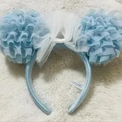 【即購入可】ディズニー 水色 フリル ミッキー カチューシャ