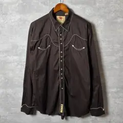 SALE❣️Larry Mahan ウエスタンシャツ 茶×白ステッチ XXL