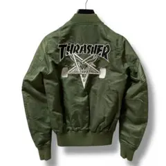 THRASHER スラッシャー バック刺繍 MA1 ジャケット カーキ