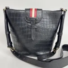 【未使用級】バリー　ショルダーバッグ　クロコ型押し　トレスポ　レザー　ストライプ