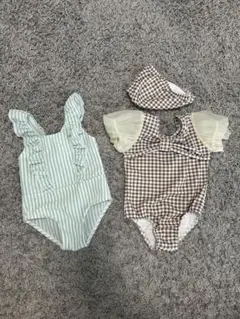 水着セット ストライプ&チェック 帽子付き